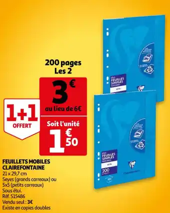 Auchan Feuillets mobiles clairefontaine offre