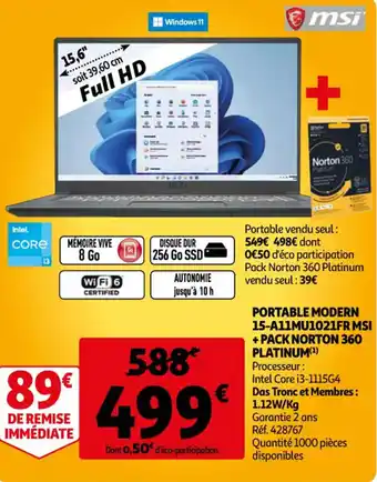 Portable modern 15-A11MU1021FR msi + pack norton 360 platinum