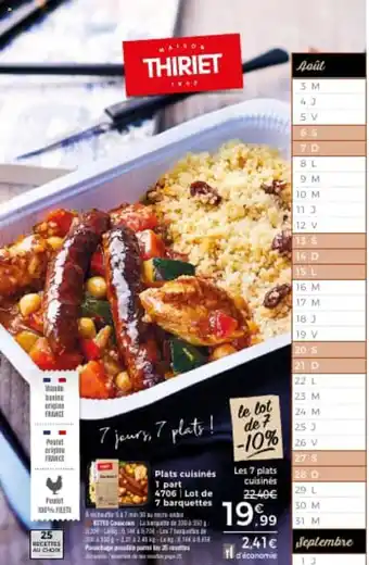 Thiriet Plats cuisinés 1 part offre