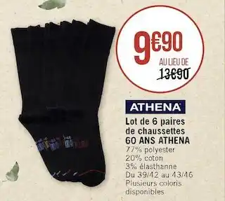Géant Casino Athena lot de 6 paires de chaussettes 60 ans athena offre