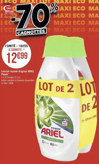 Géant Casino Ariel lessive liquide original power* offre