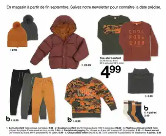 Zeeman Bonnet enfant, doudoune enfant, plastron col roulé enfant, pantalon de jogging, sweat enfant, chaussettes enfant offre