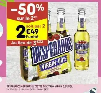 Leader Price Desperados agrumes & zestes de citron virgin 0,0% vol. -50% sur le 2ème offre