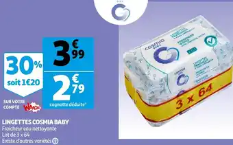 Auchan Cosmia baby lingettes offre