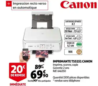 Auchan Canon imprimante ts5151 offre