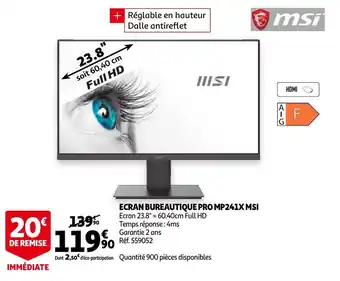 Auchan Msi ecran bureautique pro mp241x offre