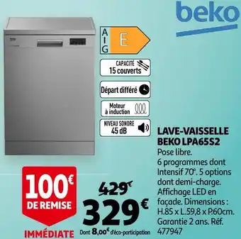 Auchan Beko lave-vaisselle lpa65s2 offre