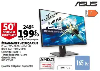 Auchan Asus écran gamer vg278qf offre