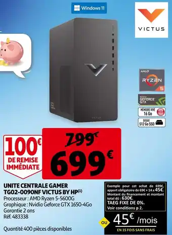Auchan Hp unite centrale gamer tg02-0090nf victus by hp offre