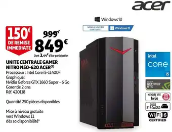 Auchan Acer unite centrale gamer nitro n50-620 offre