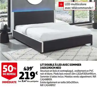Auchan Lit double à led avec sommier 140x190cm neo offre