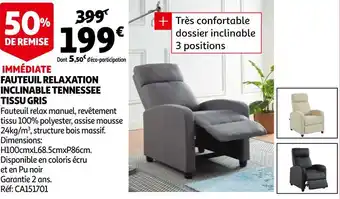 Auchan Fauteuil relaxation inclinable tennessee tissu gris offre