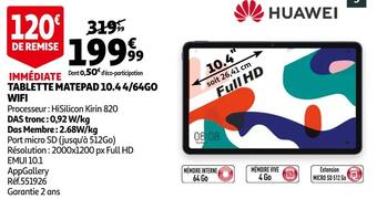 Auchan Huawei tablette matepad 10.4 4/64go wifi offre