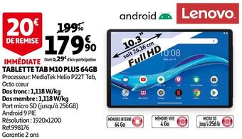 Auchan Lenovo tablette tab m10 plus 64gb offre