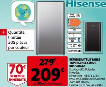 Auchan Hisense réfrigérateur table top curve rr106d4ac offre