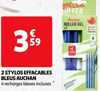 Auchan Auchan 2 stylos effacables bleus offre