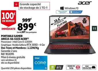 Auchan Acer portable gamer an515-56-52zz offre