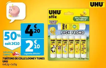 Auchan Uhu 7 bâtons de colle looney tunes offre