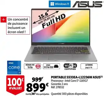 Auchan Asus portable s533ea-l12236w offre
