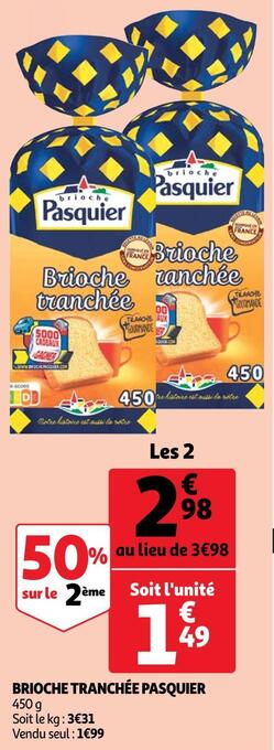 Auchan Pasquier brioche tranchée offre
