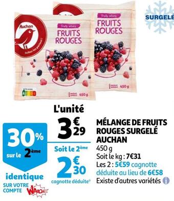 Auchan Auchan mélange de fruits rouges surgelé offre