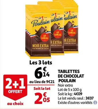 Auchan Poulain tablettes de chocolat offre