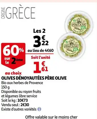 Auchan Père olive olives dénoyautées offre
