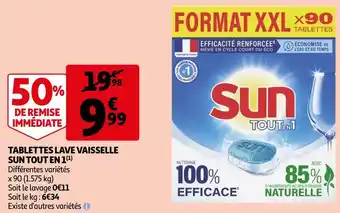 Auchan Sun tablettes lave vaisselle tout en 1 offre