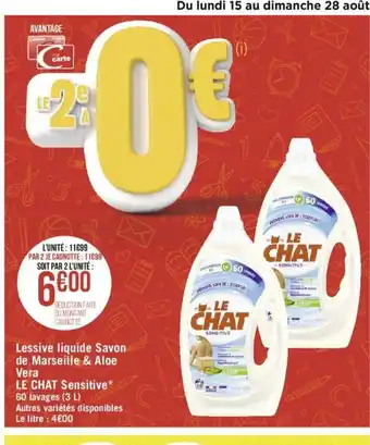 Casino Hyperfrais Le Chat Sensitive Lessive Liquide Savon de Marseille & Aloe offre