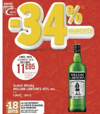 Casino Hyperfrais William Lawson's 40%vol Scotch Whisky offre