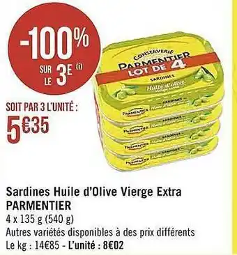 Casino Supermarchés Sardines huile d'olive vierge extra parmentier offre