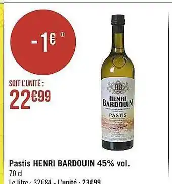Casino Supermarchés Pastis henri bardouin 45% vol. offre
