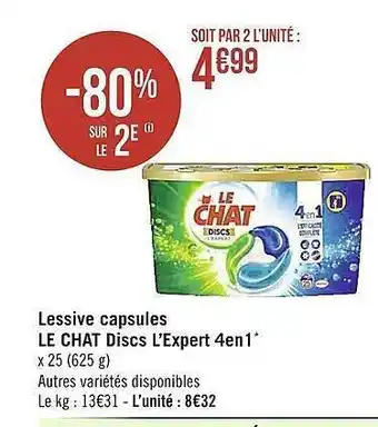 Casino Supermarchés Lessive capsules le chat discs l'expert 4 en 1 offre