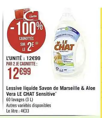 Casino Supermarchés Lessive liquide savon de marseille & aloé vera le chat sensitive offre