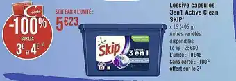 Casino Supermarchés Lessive capsules 3 en 1 active clean skip offre