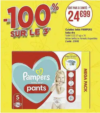 Casino Supermarchés Culottes bébé pampers baby-dry offre