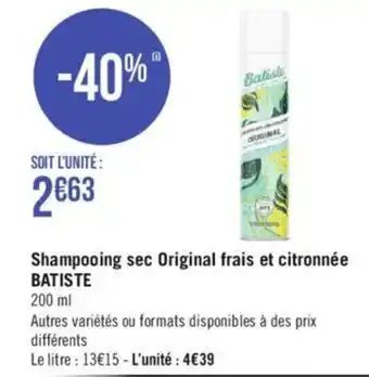 BATISTE shampooing sec original frais et citronnée