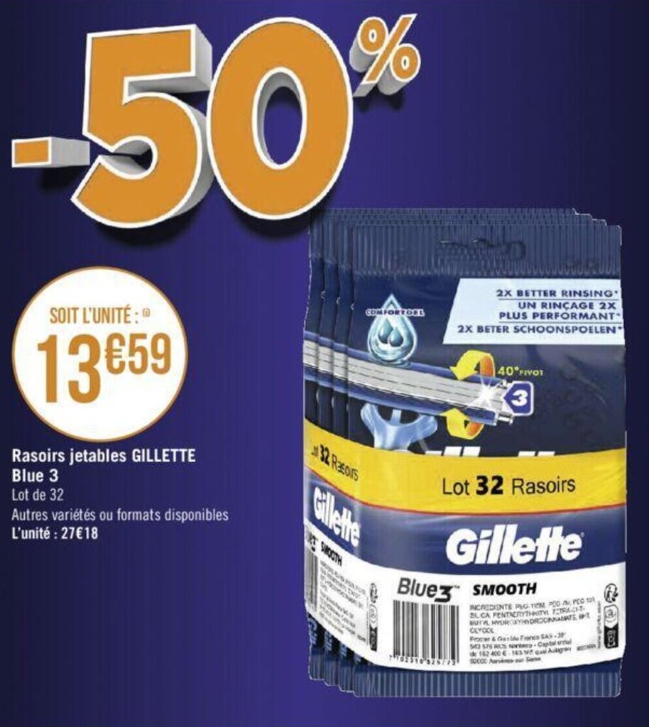 Casino Hyperfrais GILLETTE rasoirs jetables gillette blue 3 offre