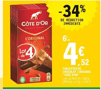 E.Leclerc Cote d'Or Tablettes de Chocolat l'Original offre