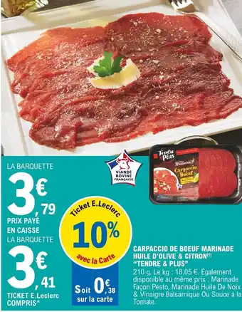 E.Leclerc Tendre & Plus Carpaccio de Boeuf Marinade Huile d'Olive & Citron offre