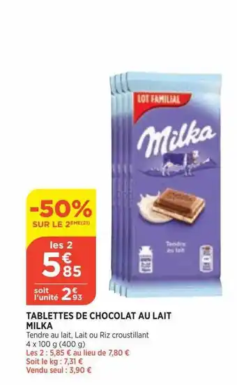 Bi1 Tablettes de chocolat au lait milka offre