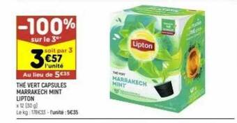 Leader Price Thé vert capsules marrakech mint lipton -100% sur le 3e offre
