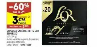 Leader Price Capsules café ristretto l'or espresso -60% sur le 2ème offre