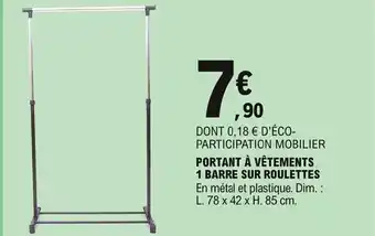 E.Leclerc Portant à vêtements 1 barre sur roulettes offre