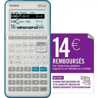 Calipage Casio calculatrice graphique graph35+e ii menu python intégré offre