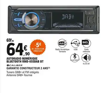 E.Leclerc L'Auto Autoradio Numérique Bluetooth RMD-055DAB BT offre