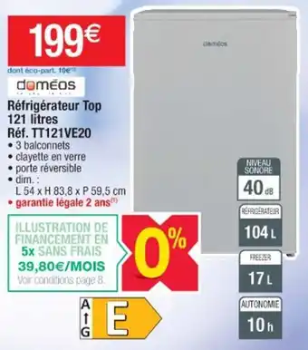 Cora x Carrefour Réfrigérateur Top 121 litres offre