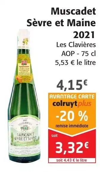 Colruyt Muscadet Sèvre Et Maine 2021 offre