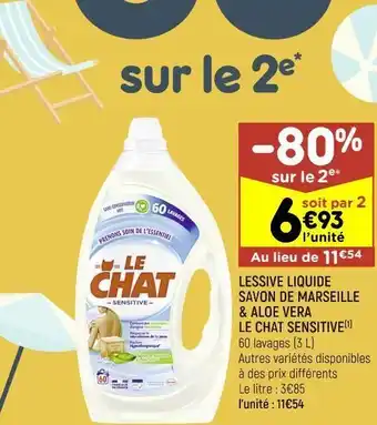 Leader Price Lessive liquide savon de marseille & aloe vera le chat sensitive offre