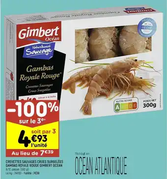 Leader Price Crevettes sauvages crues surgelées gambas royale rouge gimbert ocean offre